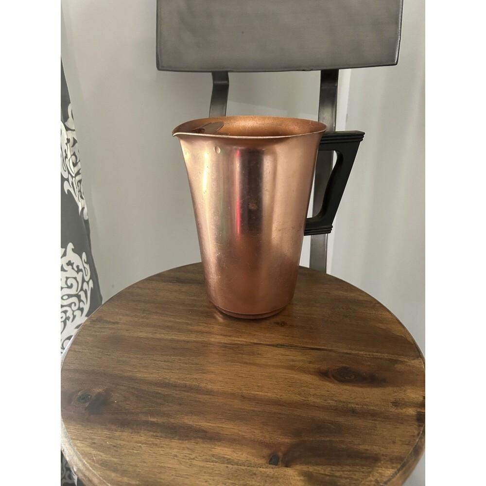 Vintage Copper Color aluminum Pitcher @8 Inches Tall With Black Plastic Handle
